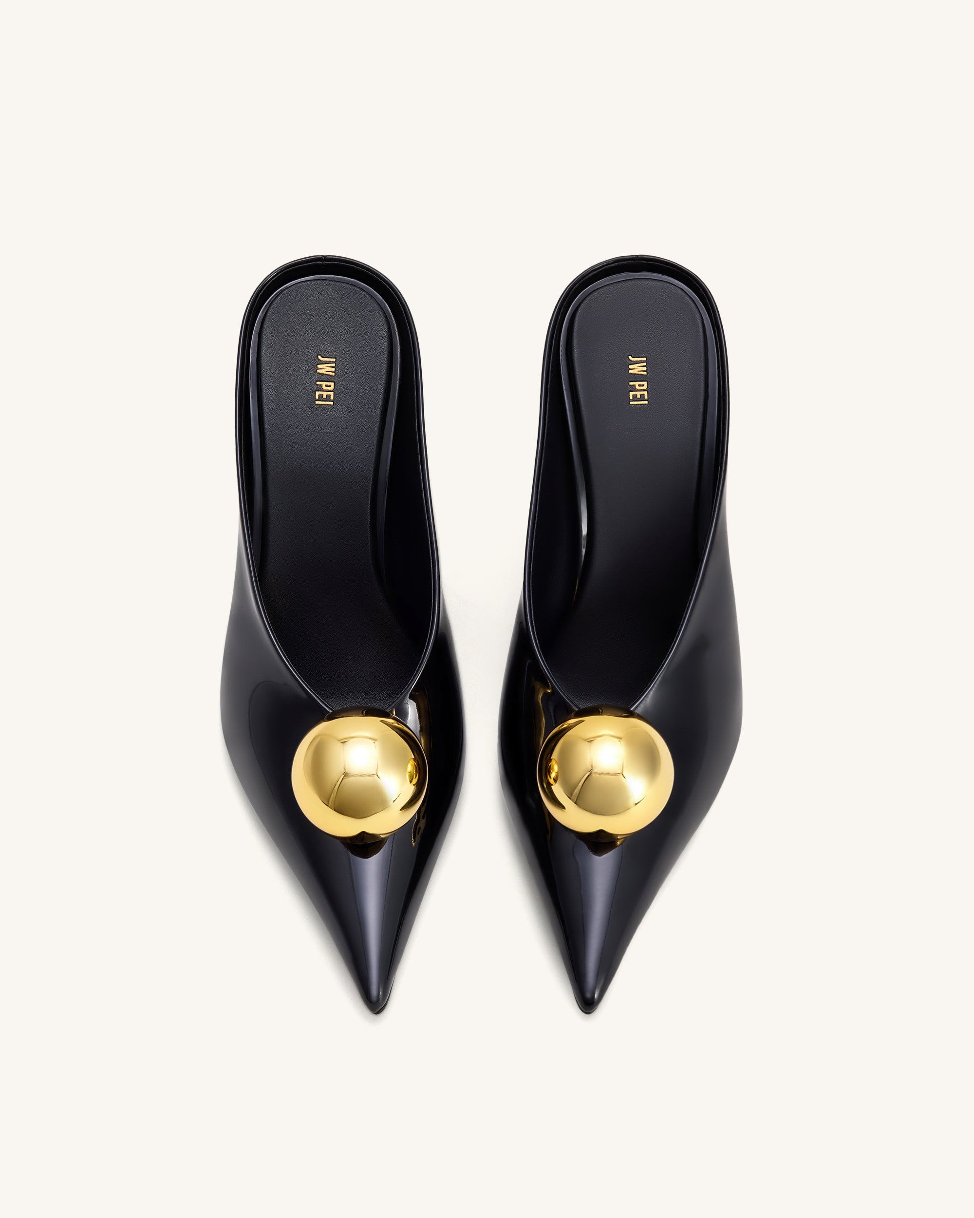 Sofia Angled Vamp Heel Mules - Black & Gold | JW PEI