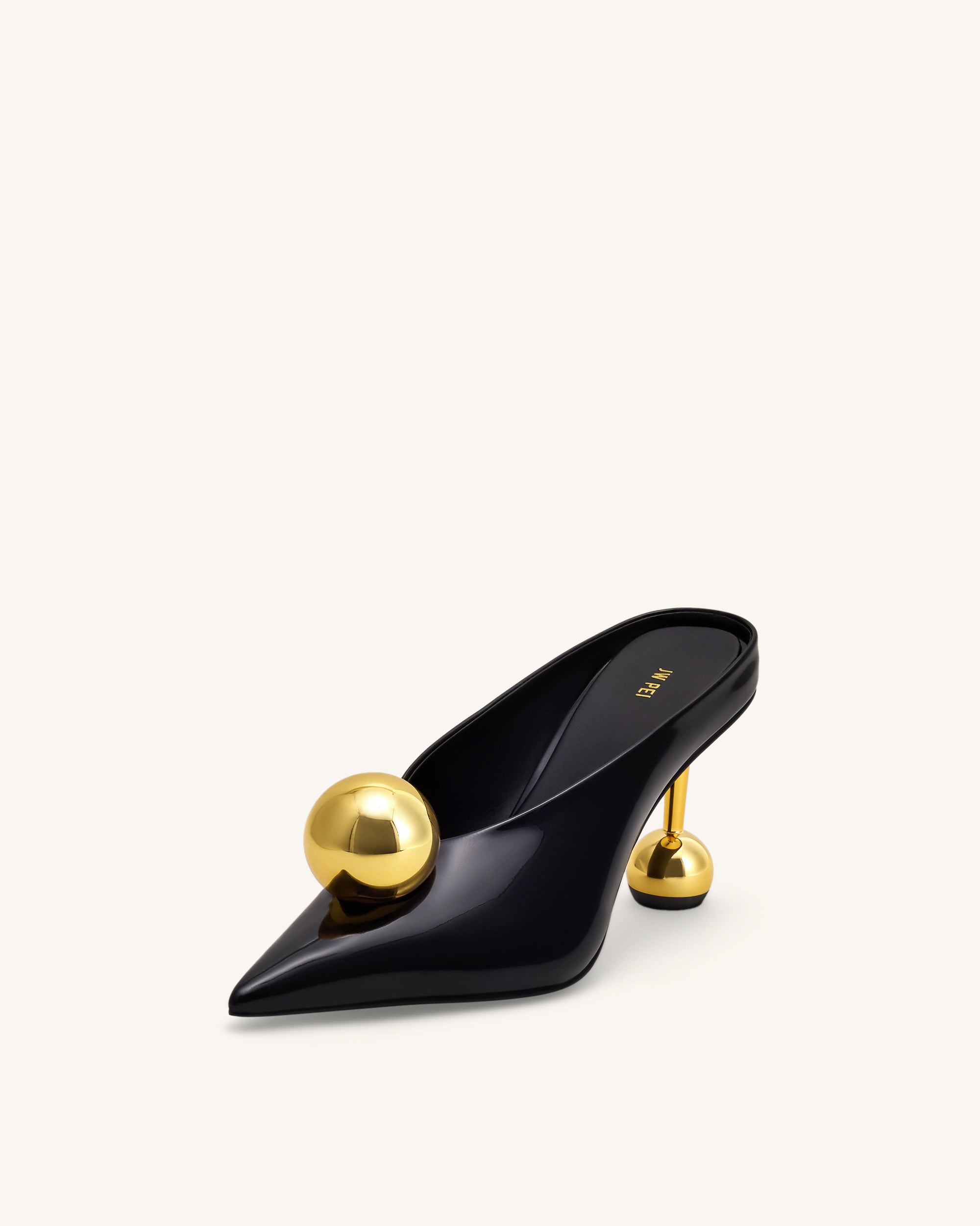 Sofia Angled Vamp Heel Mules - Black & Gold | JW PEI