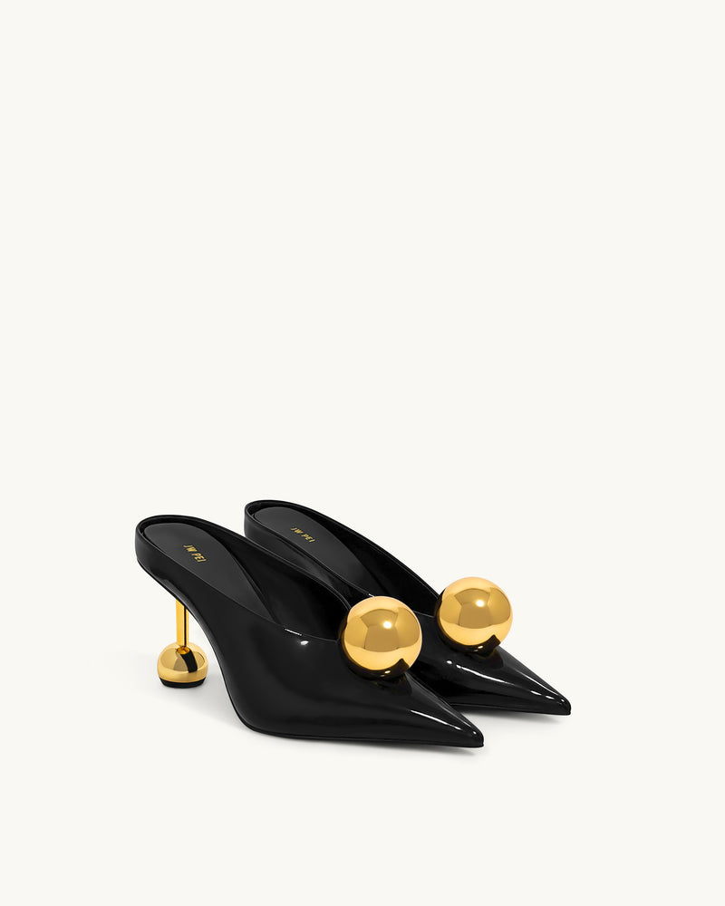 Sofia Angled Vamp Heel Mules - Black & Gold