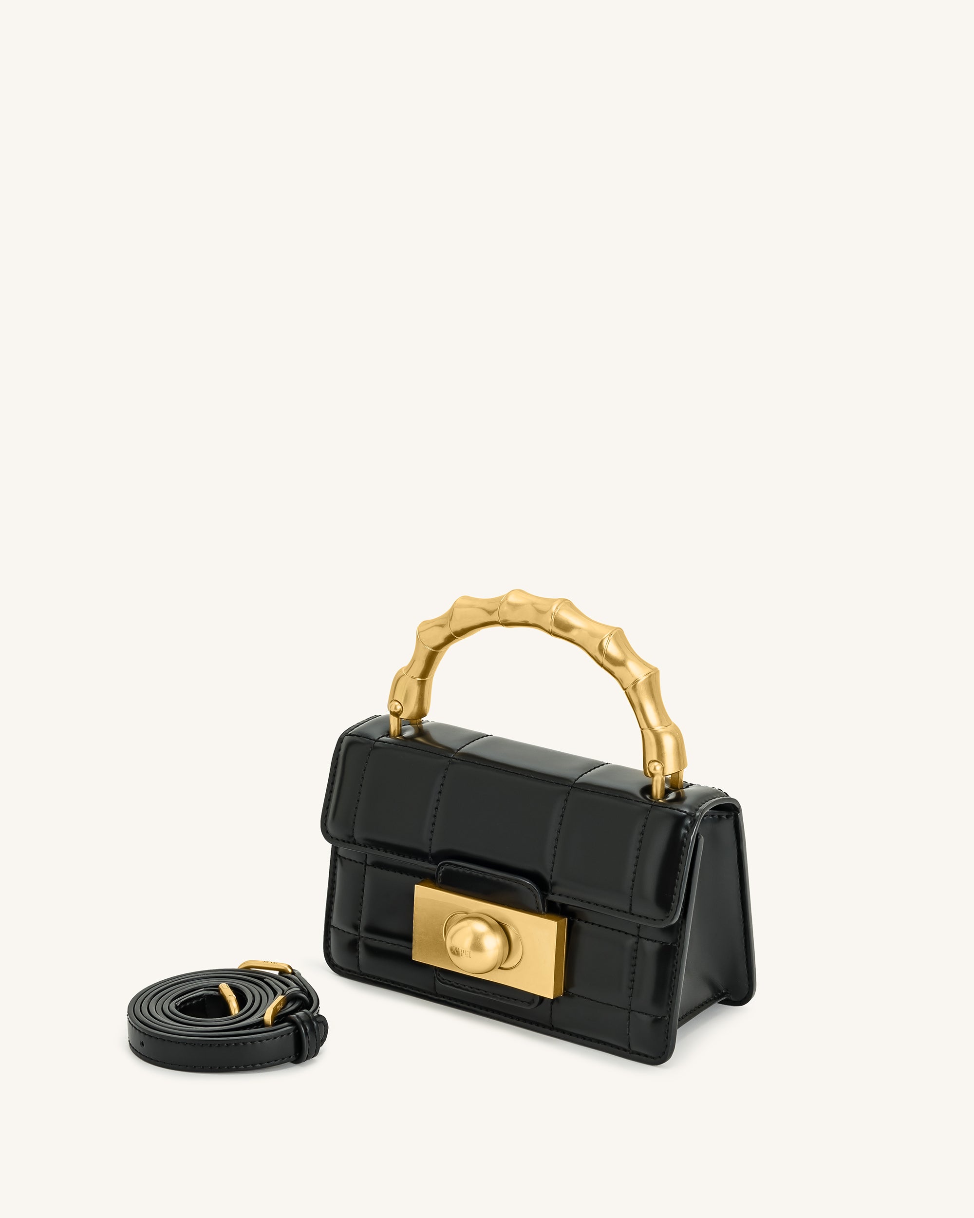 Kaia Bamboo Metal Handle Handbag - Black | JW PEI