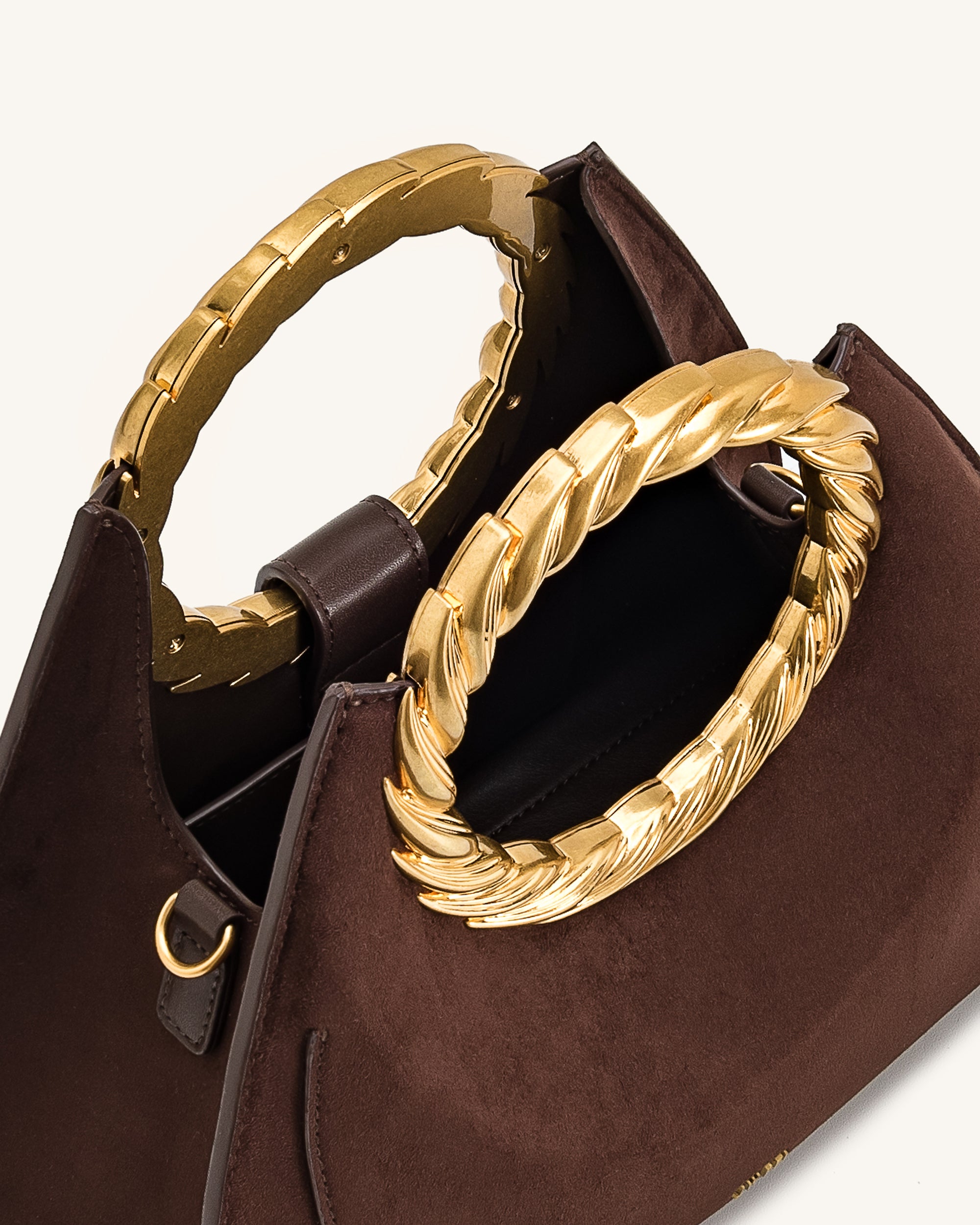 Amiya Leaf Handle Faux Suede Sculpture Bag - Mocha Brown | JW PEI
