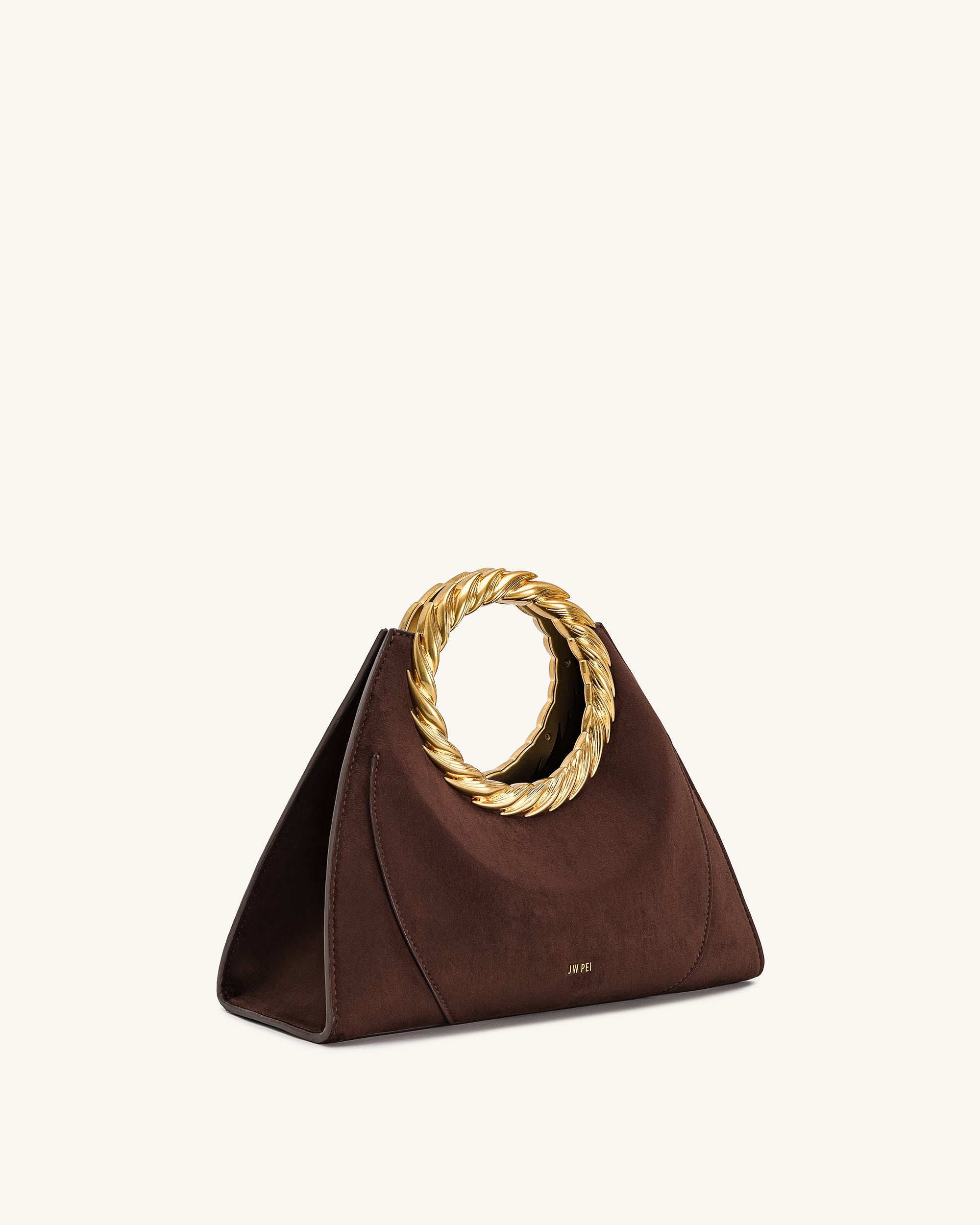 Amiya Leaf Handle Faux Suede Sculpture Bag - Mocha Brown | JW PEI
