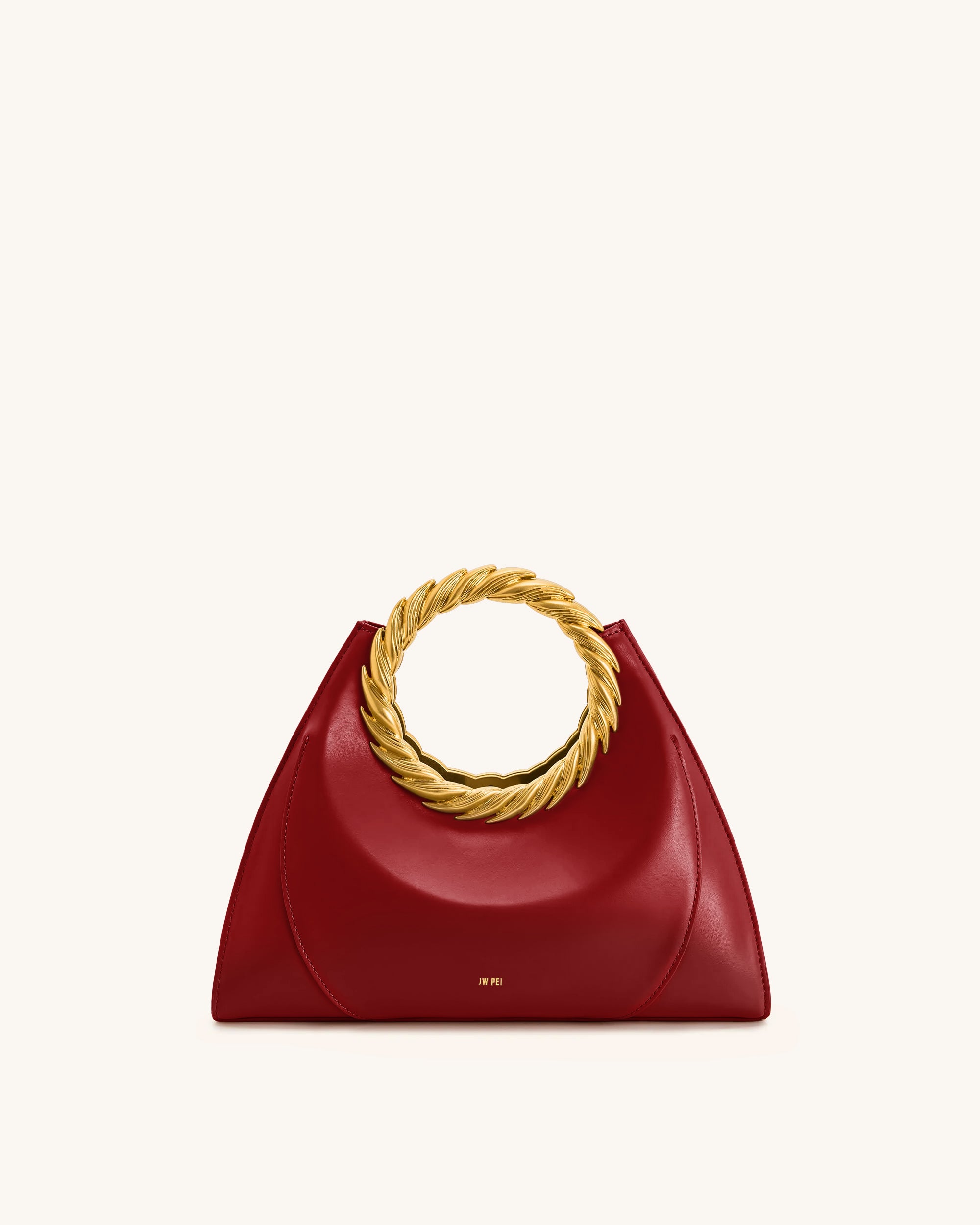 Amiya Leaf Handle Sculpture Bag - Wine Red