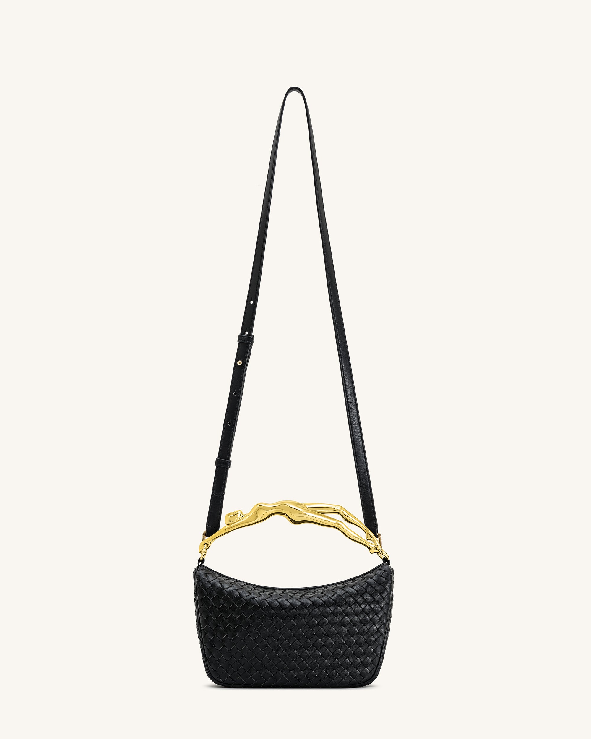Jenny Woven Human-shaped Handle Handbag - Black