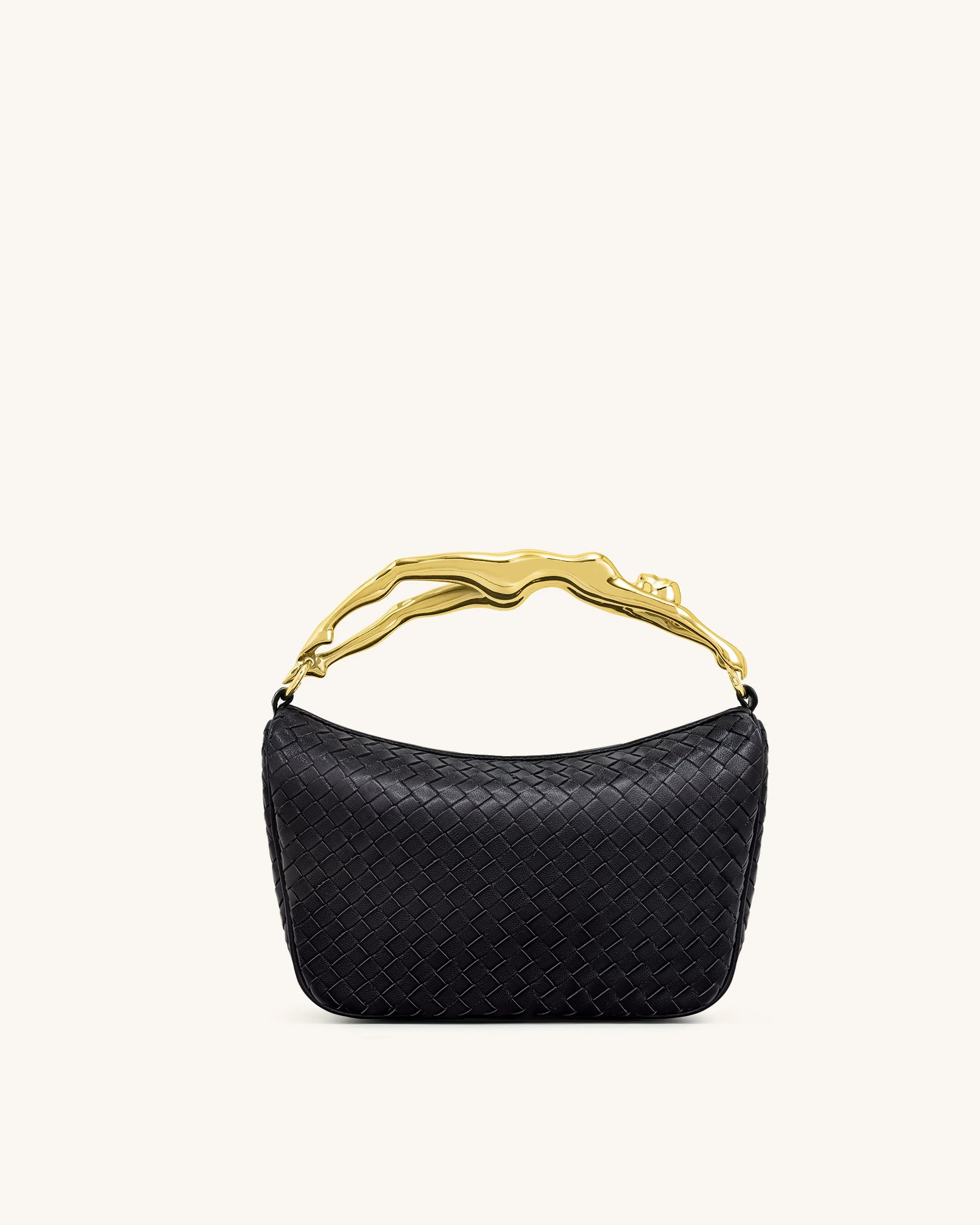 Jenny Woven Human-shaped Handle Handbag - Black