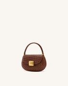 Zuri Hand Woven Round Top Handle Bag - Brown