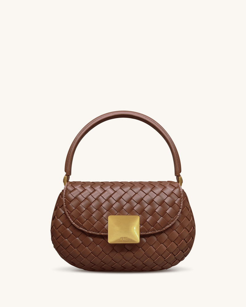 Zuri Hand Woven Round Top Handle Bag - Brown