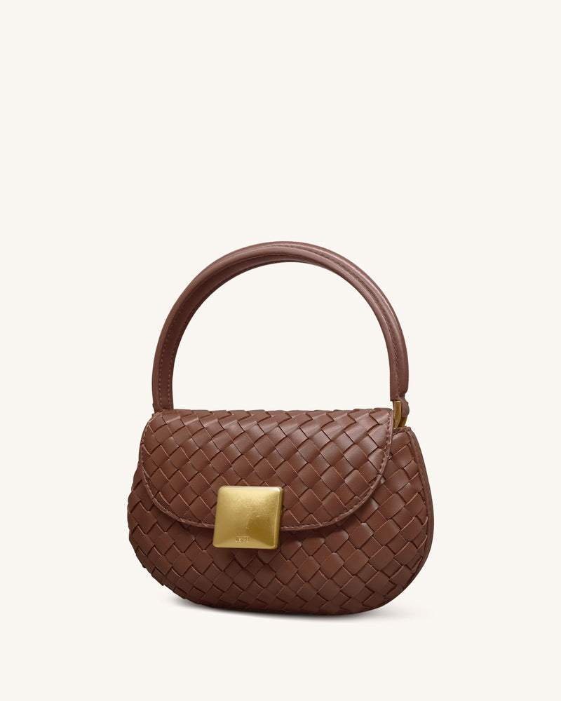 Zuri Hand Woven Round Top Handle Bag - Brown