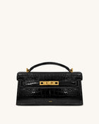 Noor Top Handle Bag - Black Croc