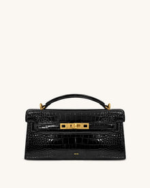 Noor Top Handle Bag - Black Croc