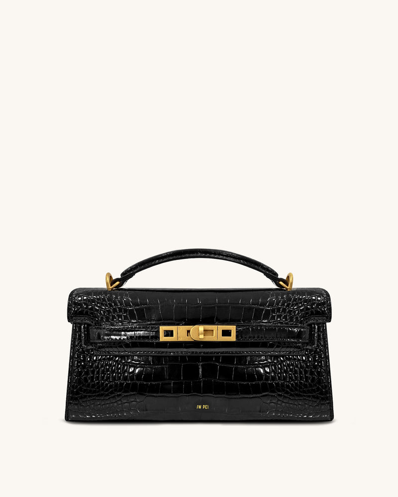 Noor Top Handle Bag - Black Croc