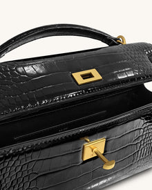 Noor Top Handle Bag - Black Croc