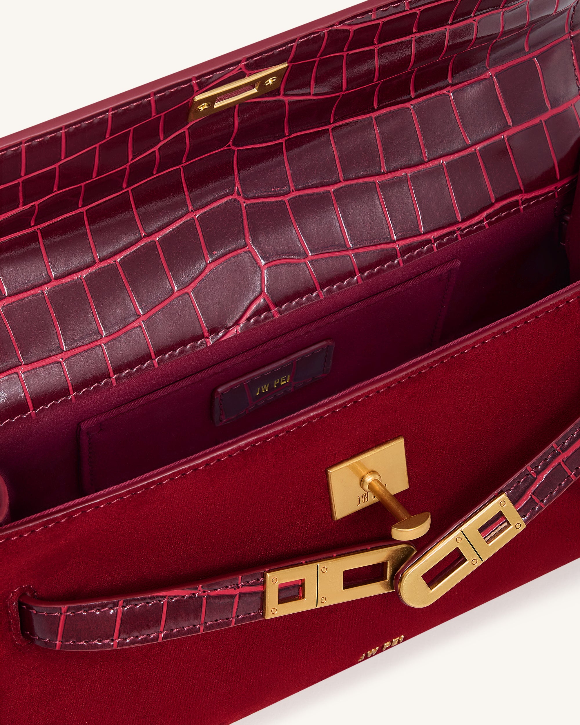 Noor Faux Suede Top Handle Bag - Red | JW PEI