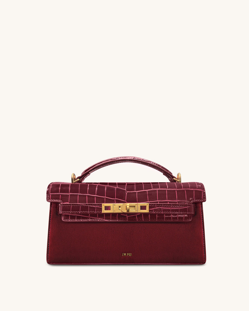 Noor Faux Suede Top Handle Bag - Red