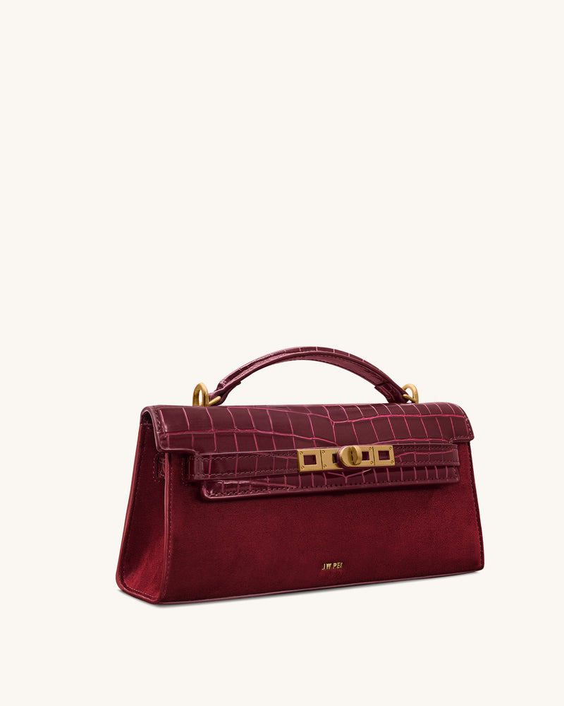 Noor Faux Suede Top Handle Bag - Red