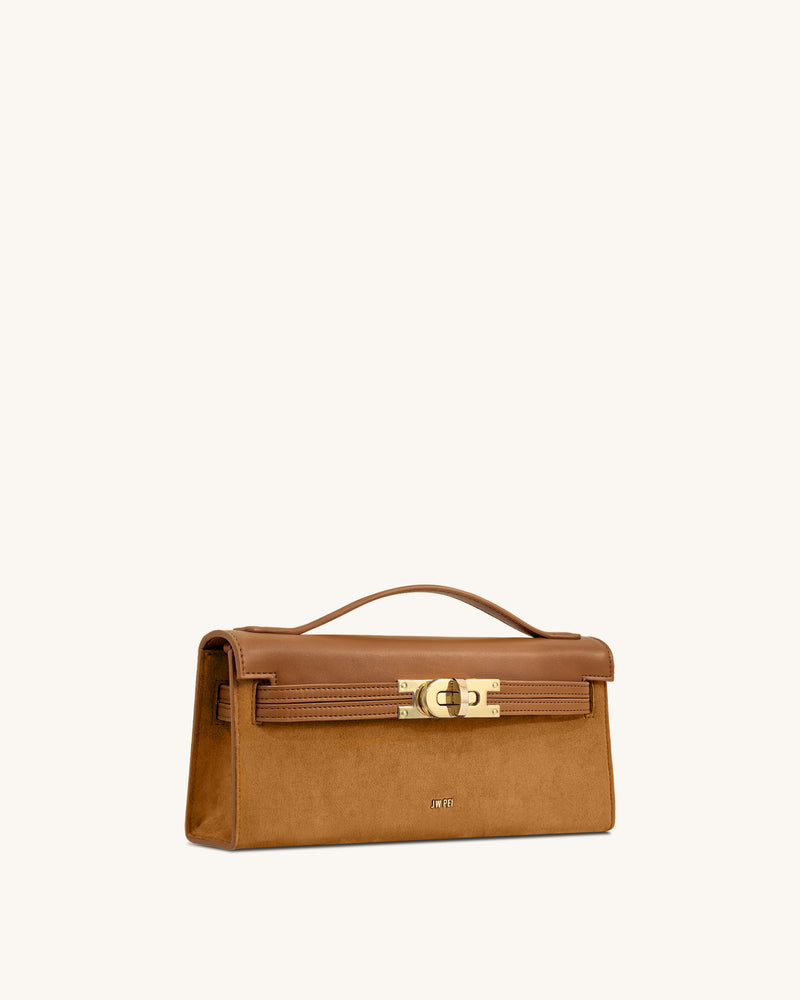 Bria Faux Suede Structured Top Handle Bag - Brown