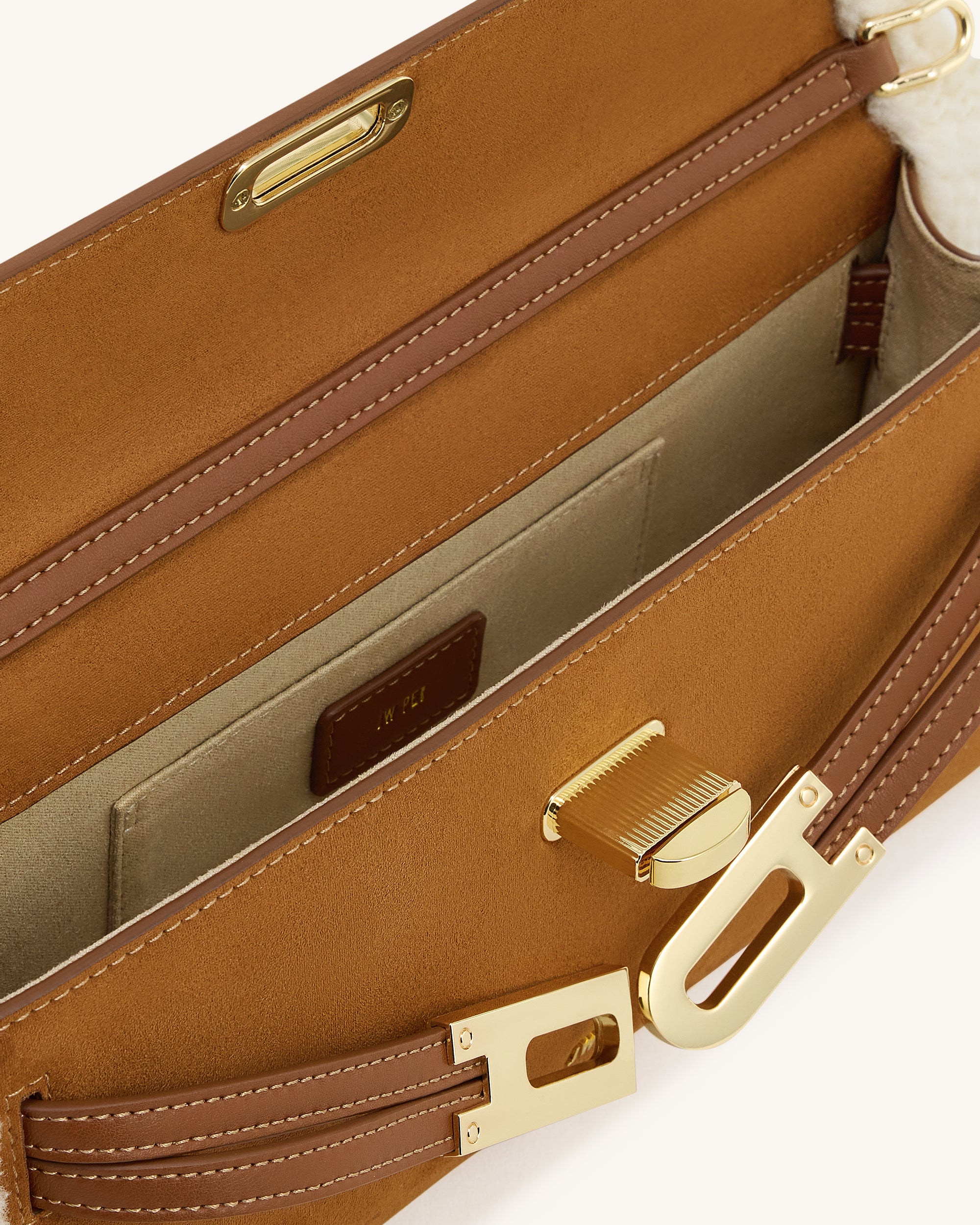 Bria Faux Suede Structured Top Handle Bag - Yellow Brown | JW PEI