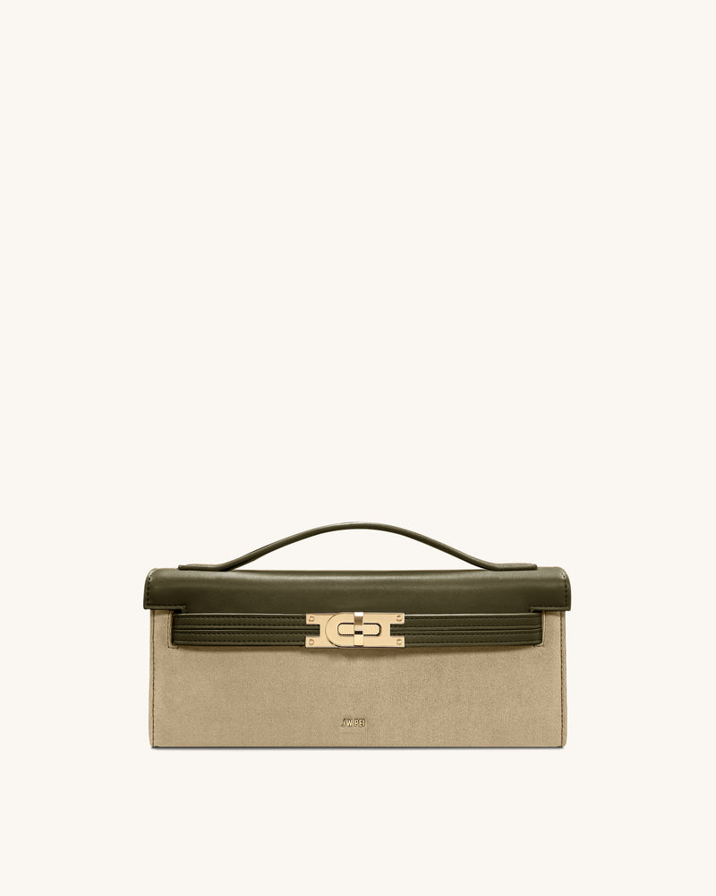 Bria Faux Suede Structured Top Handle Bag - Dark Olive