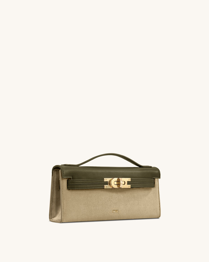 Bria Faux Suede Structured Top Handle Bag - Dark Olive