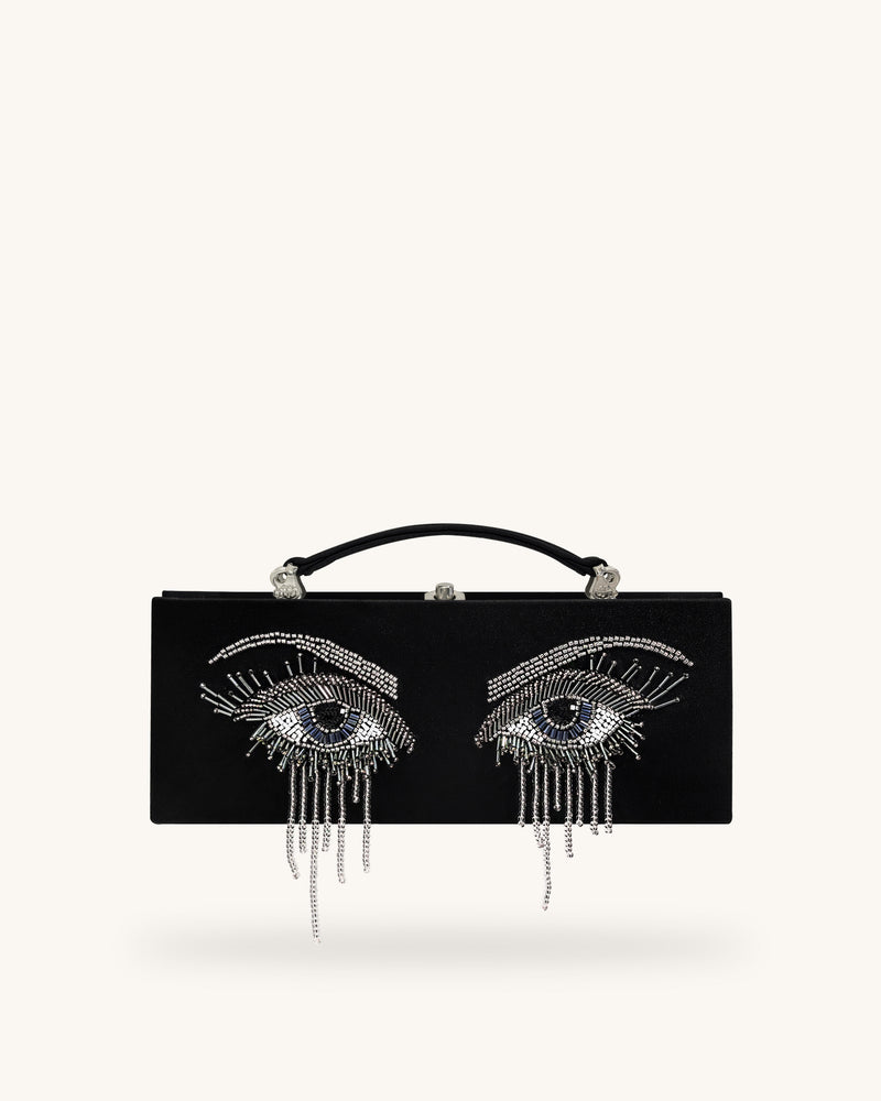 Vera Bead Decoration Rectangular Clutch Bag - Black