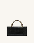 Maya Leopard-Shaped Hardware Handle Top Handle Bag - Black Croc