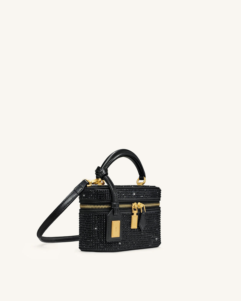 Cleo Artificial Crystal Box Shape Top Handle Bag - Black