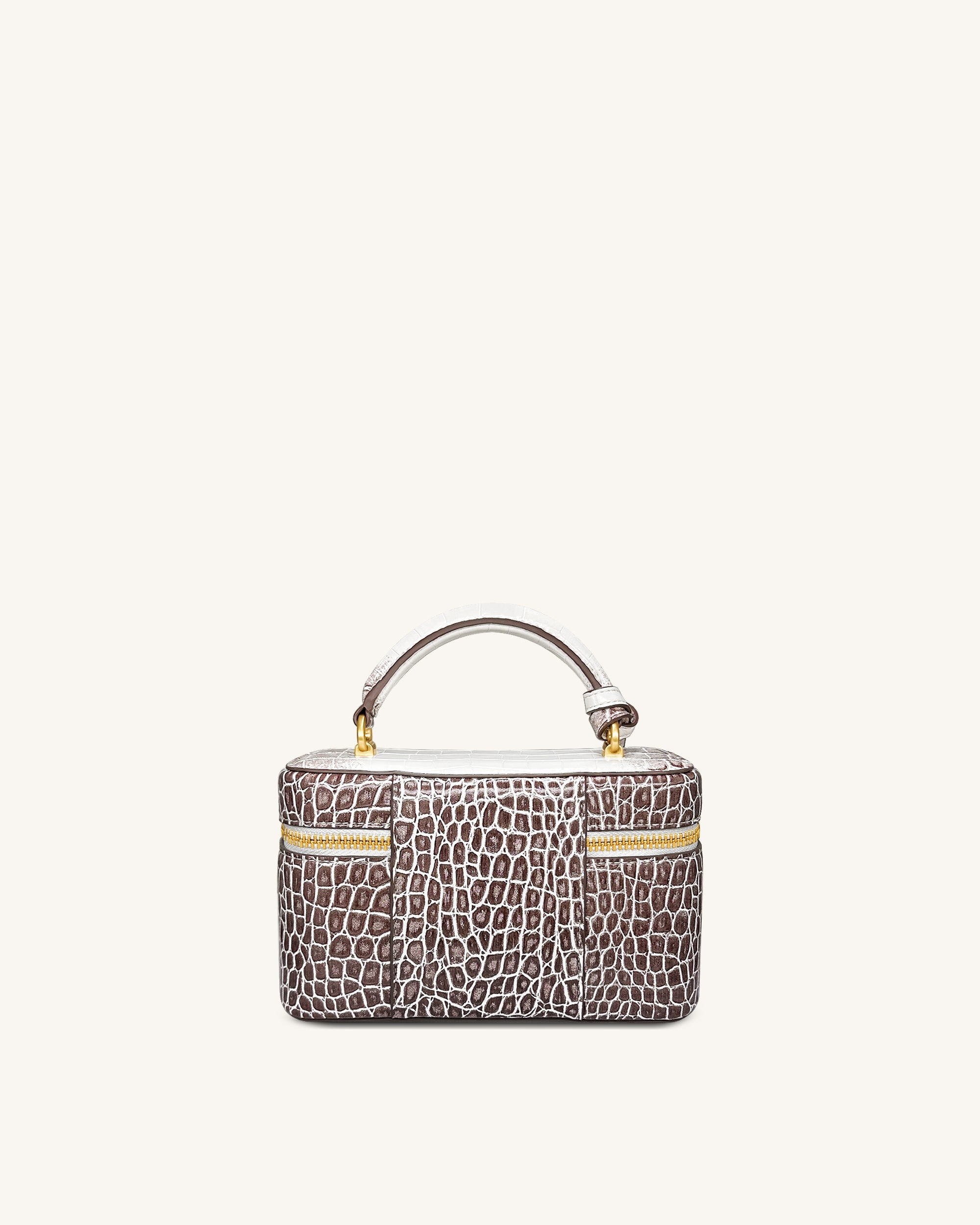 Cleo Box Shape Top Handle Bag - White Croc