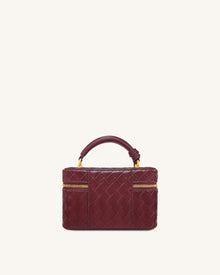 Cleo Woven Texture Box Shape Top Handle Bag - Claret
