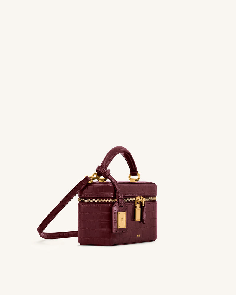 Cleo Box Shape Top Handle Bag - Claret Croc