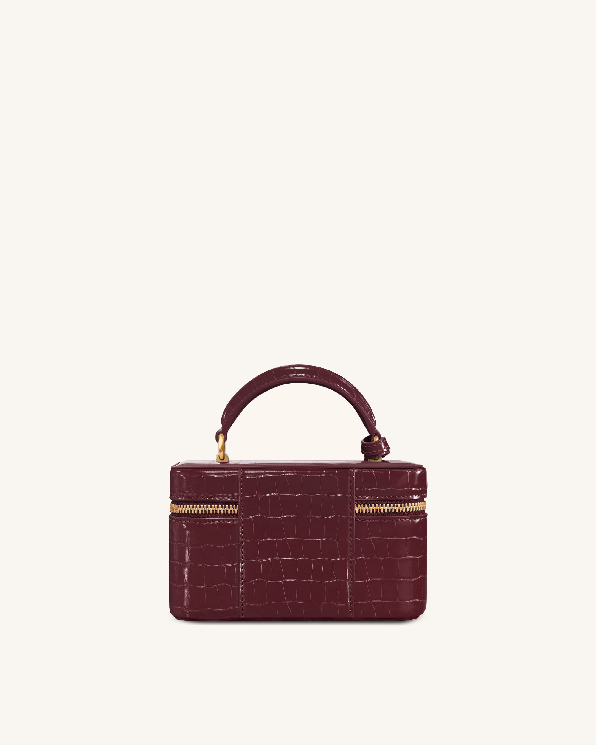 Cleo Box Shape Top Handle Bag - Claret Croc