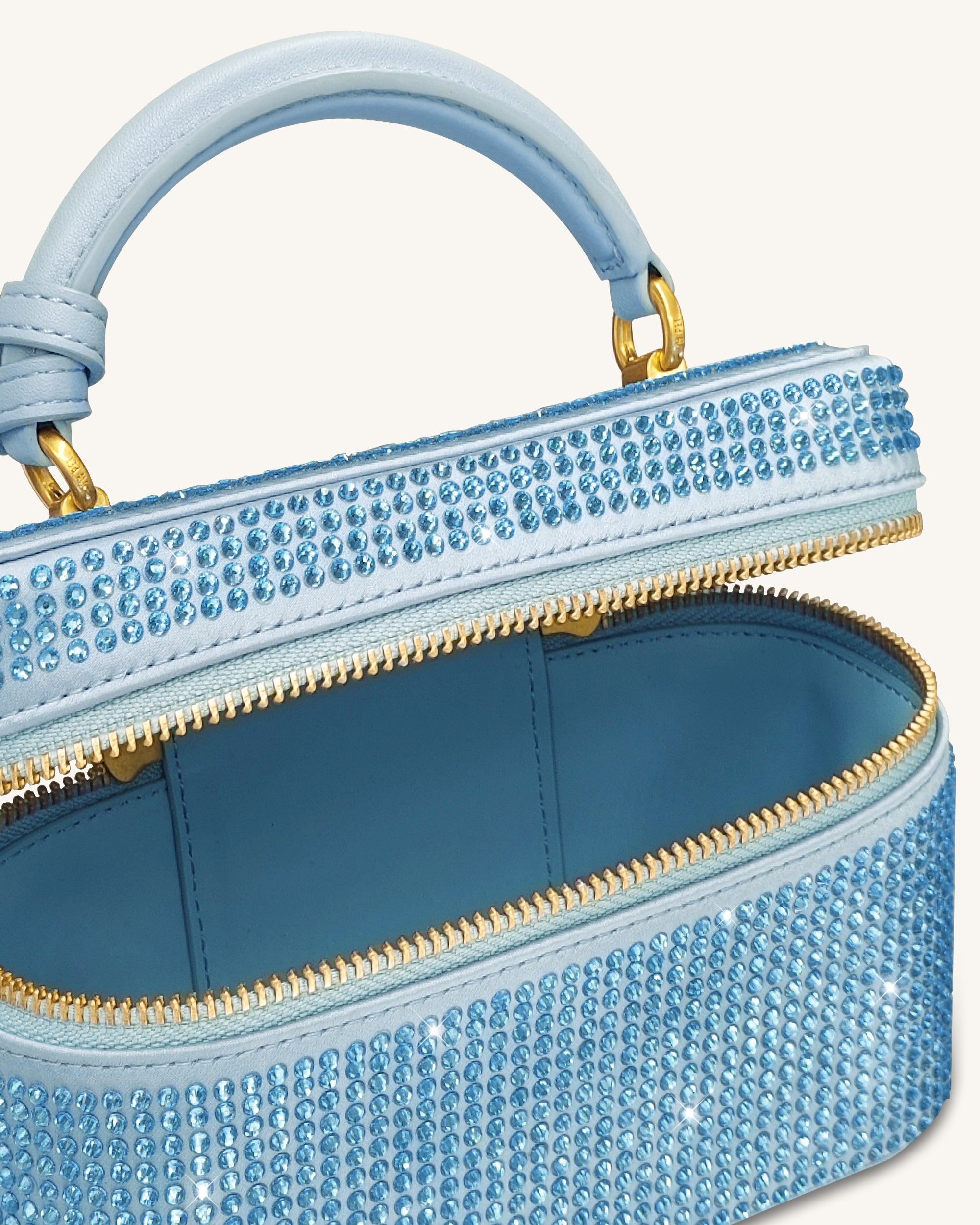 Cleo Artificial Crystal Box Shape Top Handle Bag - Blue | JW PEI