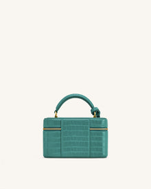 Cleo Box Shape Top Handle Bag - Green Croc