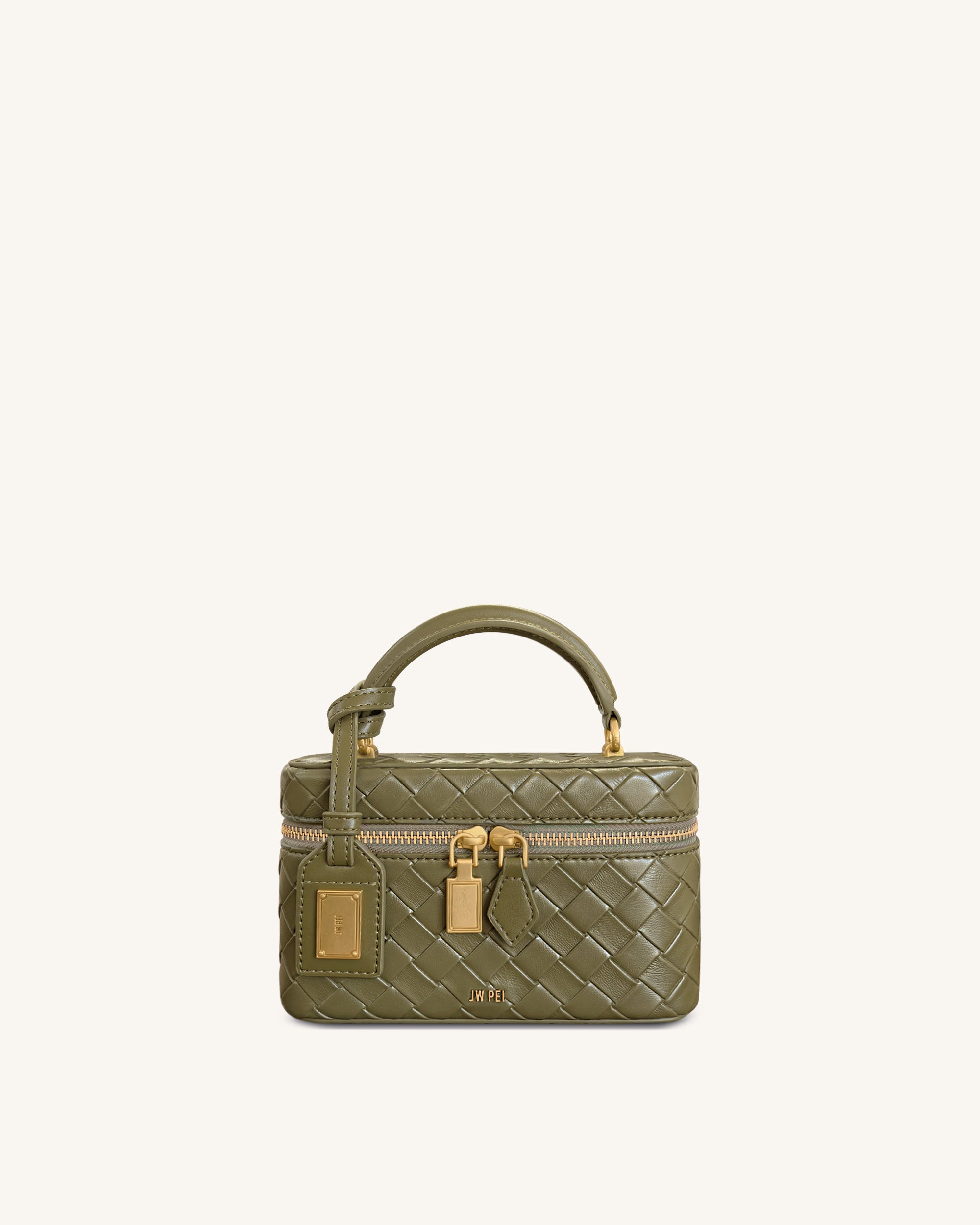 Cleo Woven Texture Box Shape Top Handle Bag - Olive Green