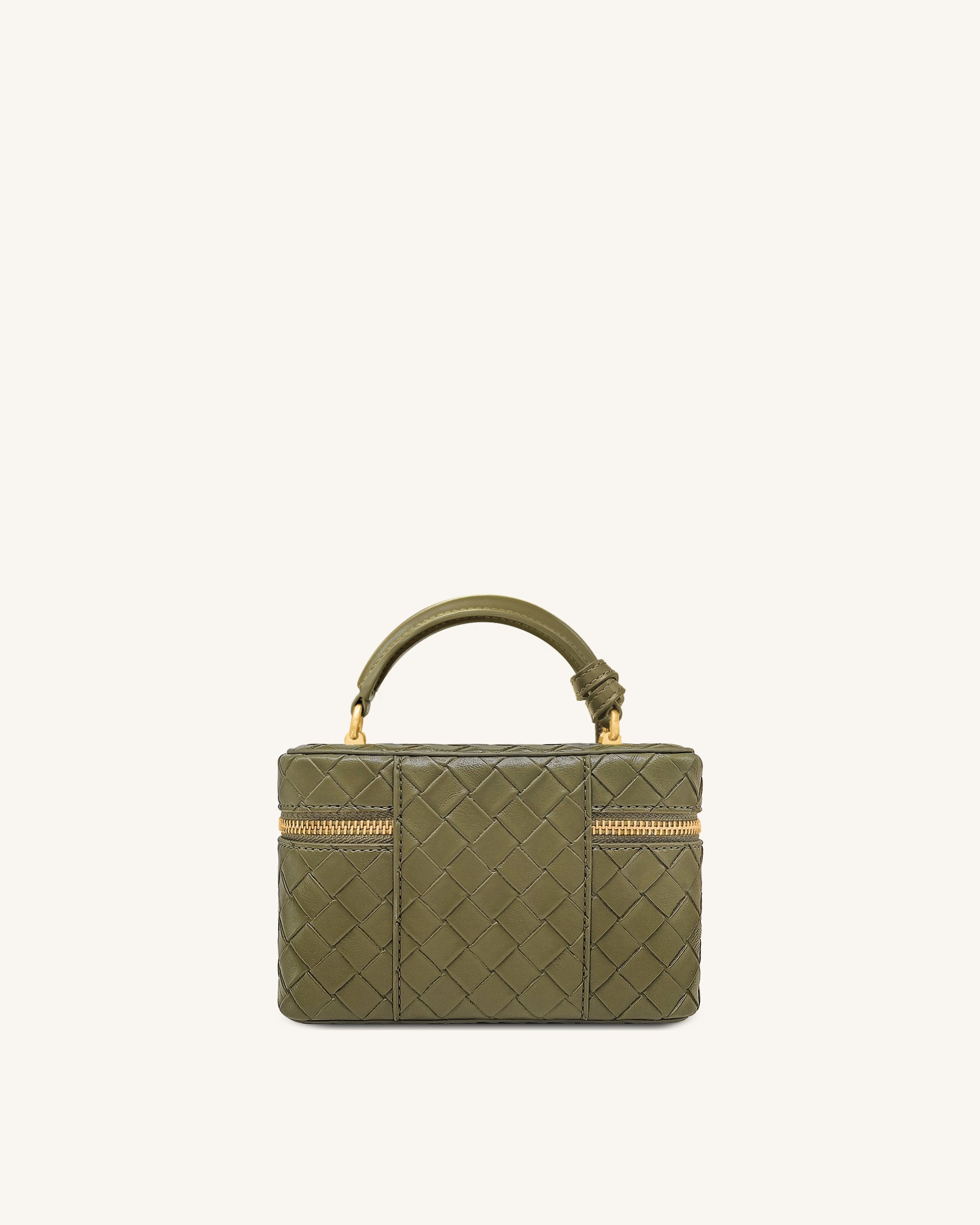 Cleo Woven Texture Box Shape Top Handle Bag - Olive Green