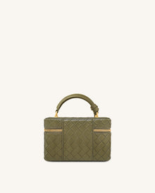 Cleo Woven Texture Box Shape Top Handle Bag - Olive Green