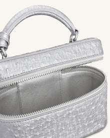 Cleo Faux Ostrich Texture Box Shape Top Handle Bag - Silver