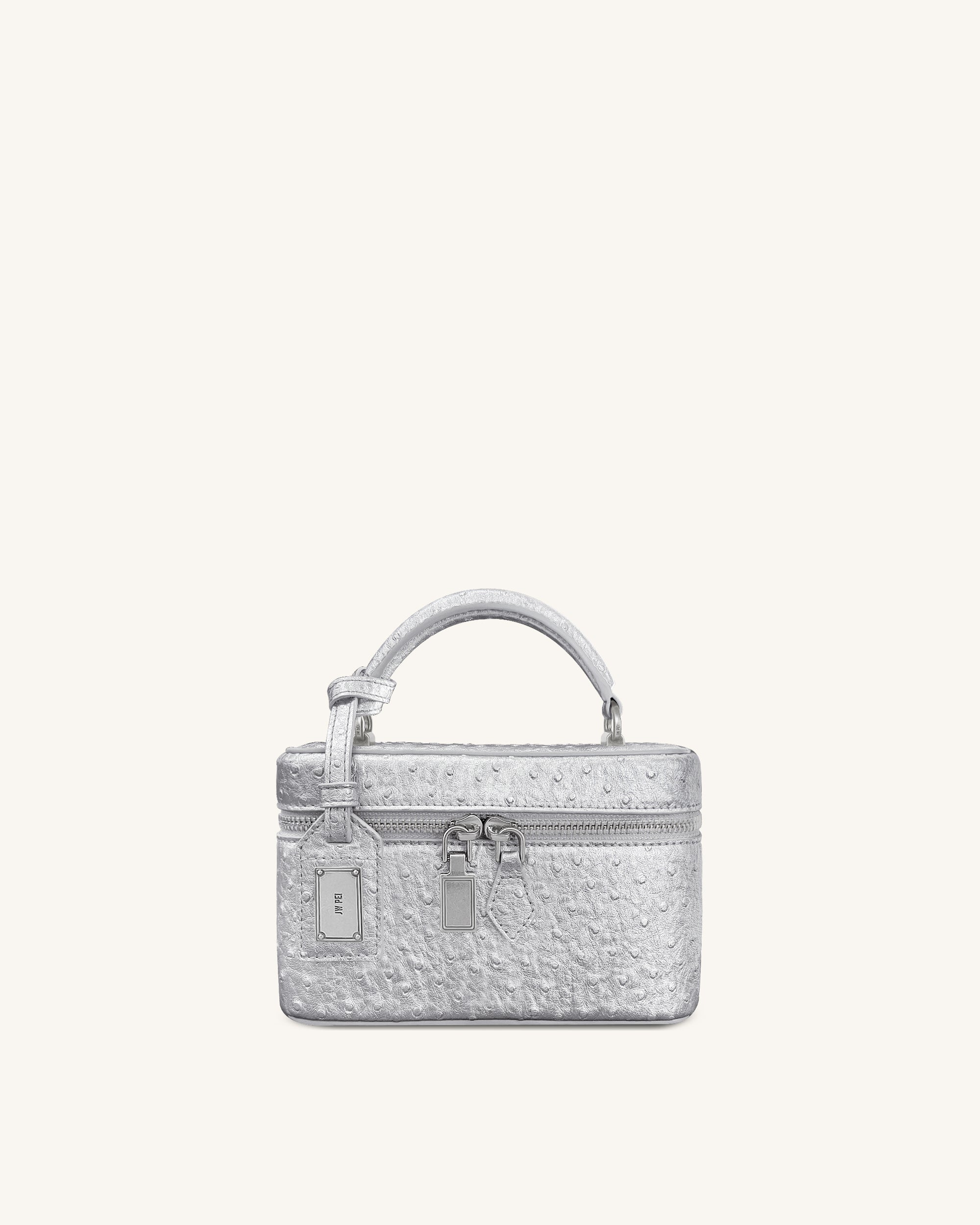 Cleo Faux Ostrich Texture Box Shape Top Handle Bag - Silver | JW PEI