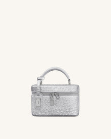 Cleo Faux Ostrich Texture Box Shape Top Handle Bag - Silver