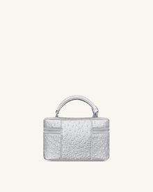 Cleo Faux Ostrich Texture Box Shape Top Handle Bag - Silver