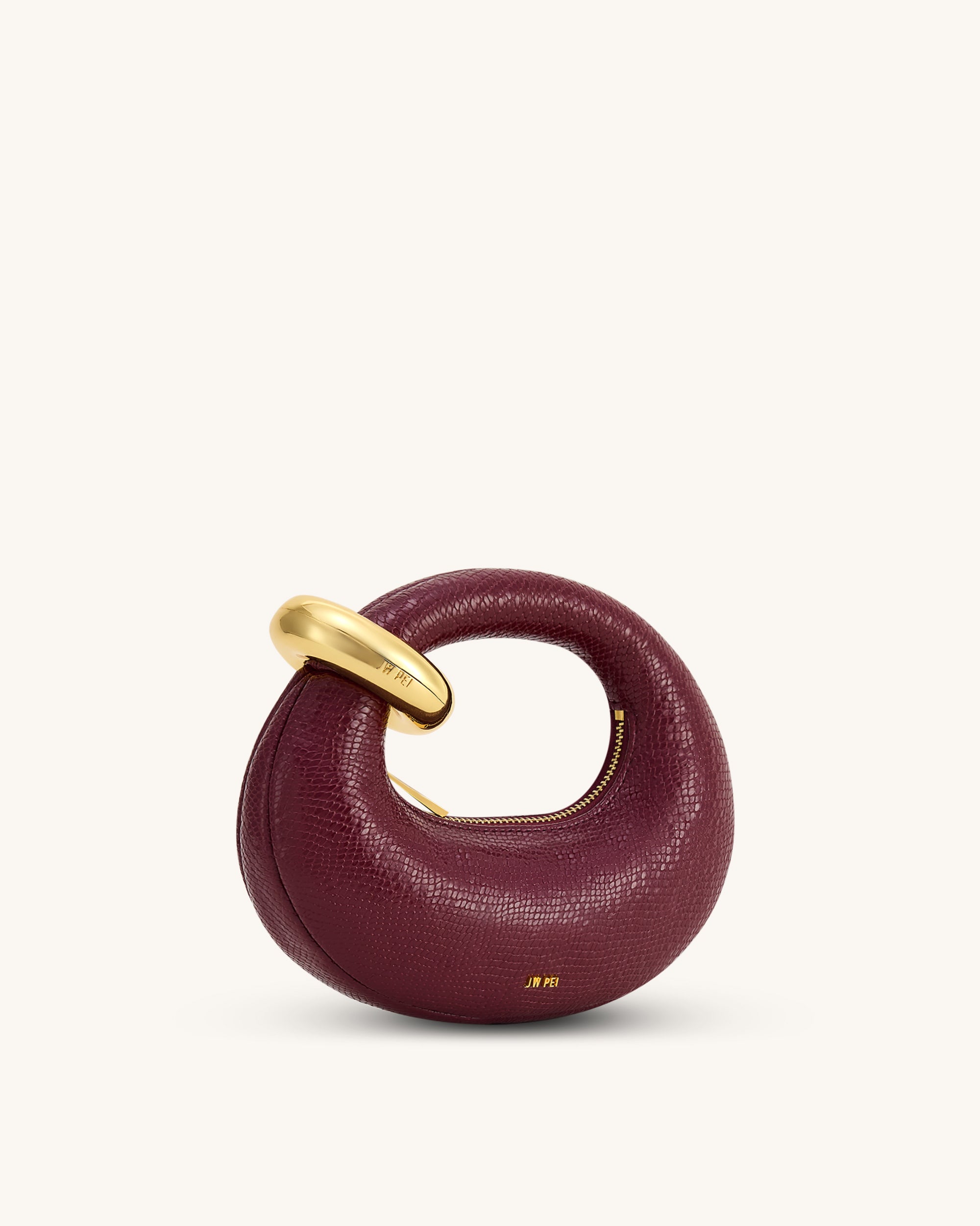 Abacus Faux Snake-Effect Mini Top Handle Bag - Burgundy | JW PEI