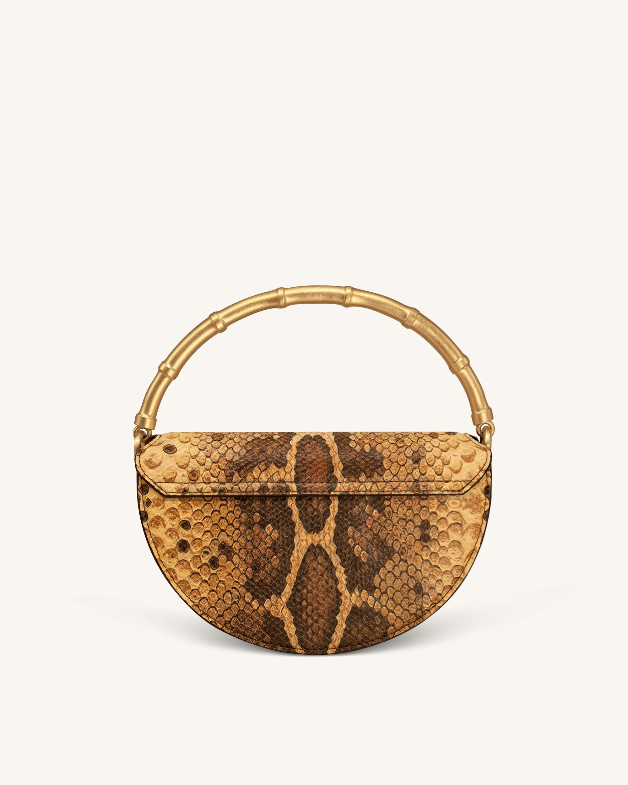 Sylvie Snake Print Half-Moon Top Handle Bag - Yellowish Brown | JW PEI