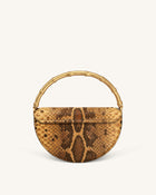 Sylvie Snake Print Half-Moon Top Handle Bag - Yellowish Brown