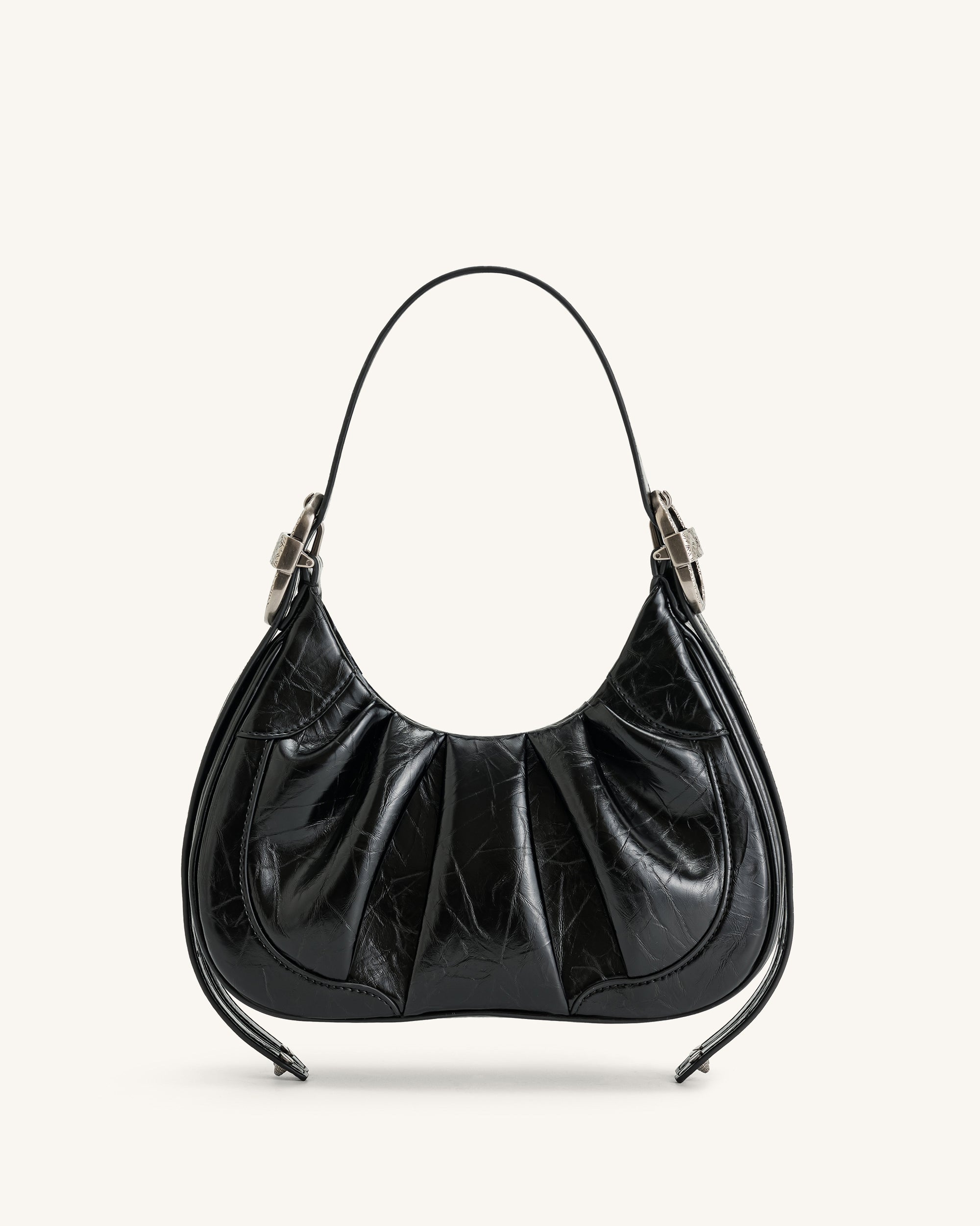 Gabbi Crushed Ruched Hobo Handbag - Black