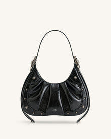 Gabbi Crushed Ruched Hobo Handbag - Black