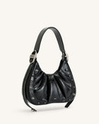 Gabbi Crushed Ruched Hobo Handbag - Black