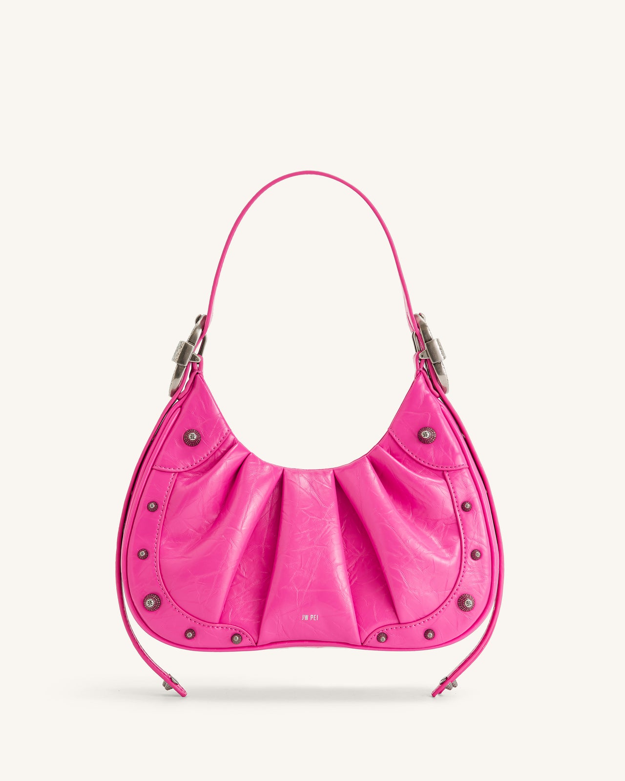 Gabbi Crushed Ruched Hobo Handbag - Bright Pink