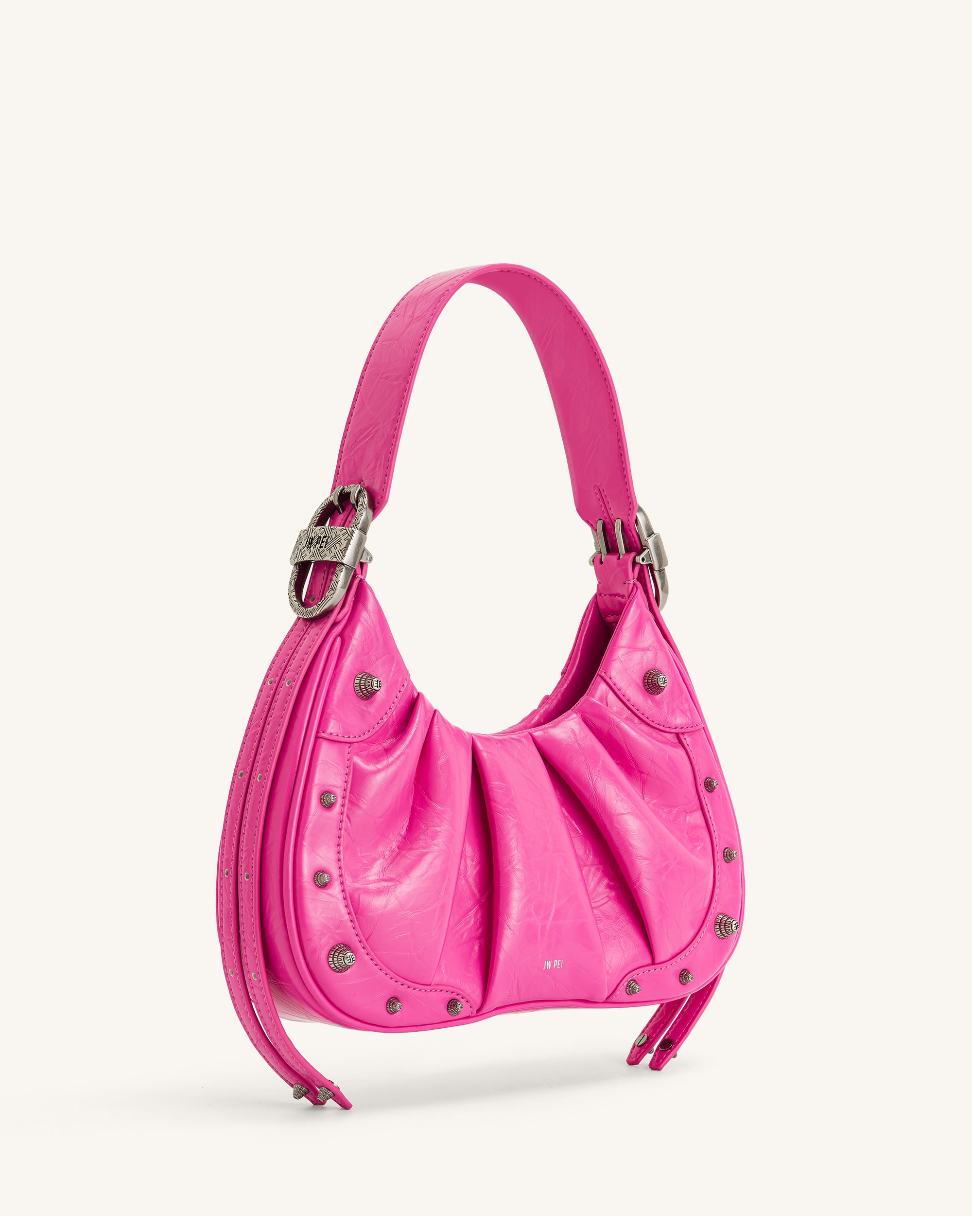 Gabbi Crushed Ruched Hobo Handbag - Bright Pink - JW PEI