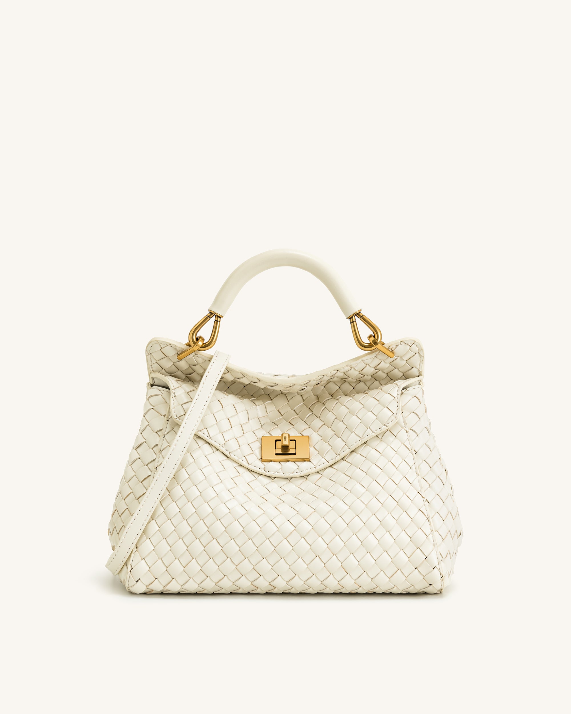 Lucia Classic Top Handle Woven Bag - White | JW PEI