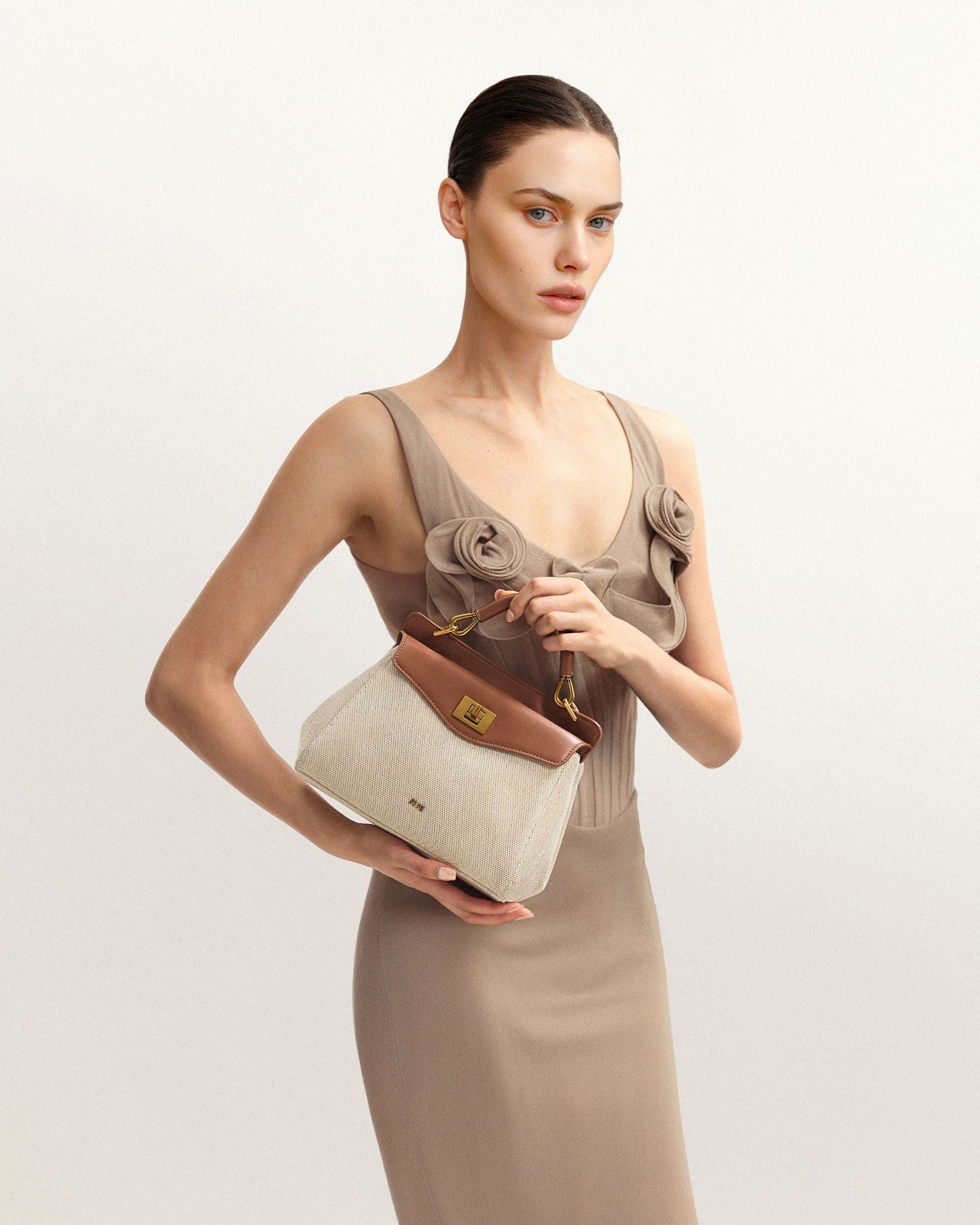 Lucia Classic Top Handbag - Brown Canvas | JW PEI