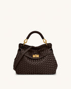 Lucia Classic Top Handle Woven Bag - Dark Brown
